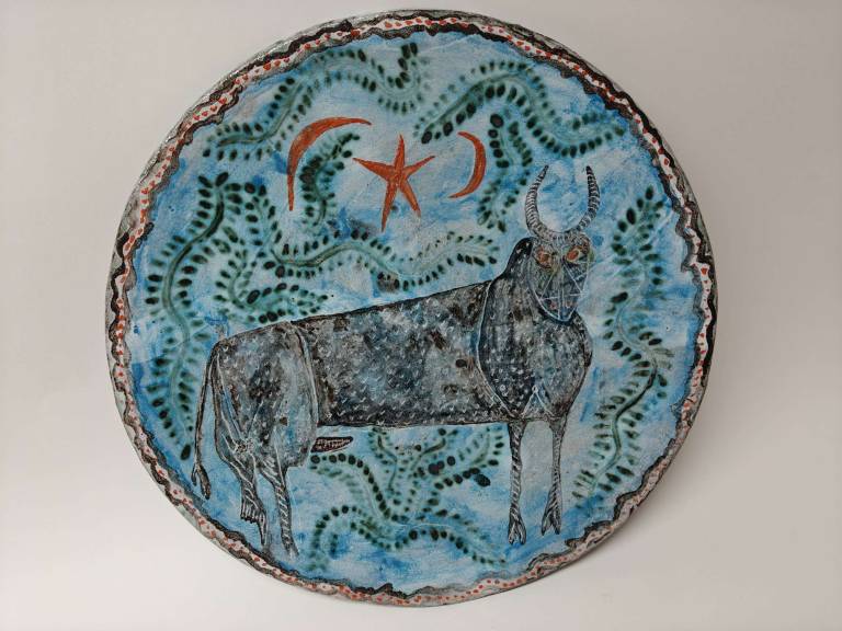 Bull in Leafy Glade With Star and Moons - Morag MacInnes