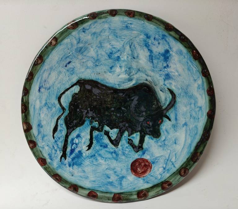 Galloping Bull & Red Sun Platter - Morag MacInnes