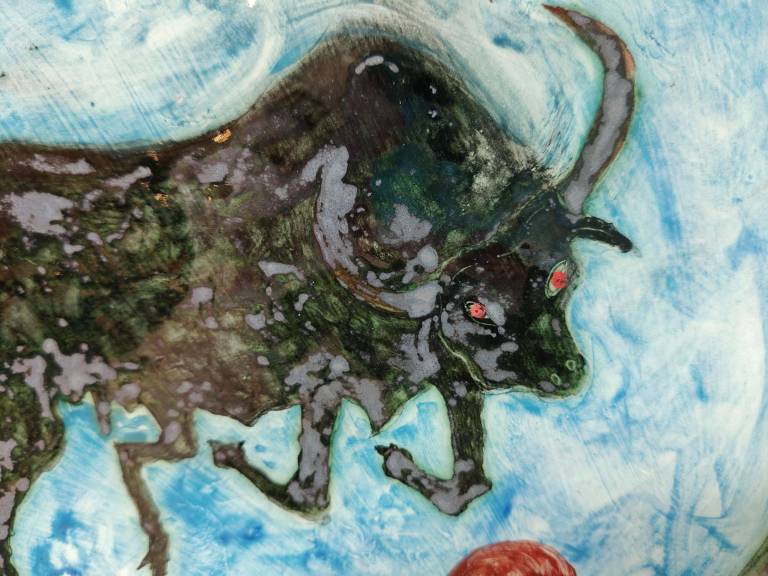 Galloping Bull & Red Sun Platter - Morag MacInnes