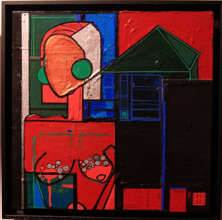  Red Inserted Woman and Green Roof  -  Femme Rouge Encastrée et Toit Vert - Alix Godon