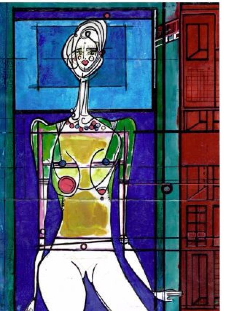 Femme Encastrée et Fond Bleu - Alix Godon