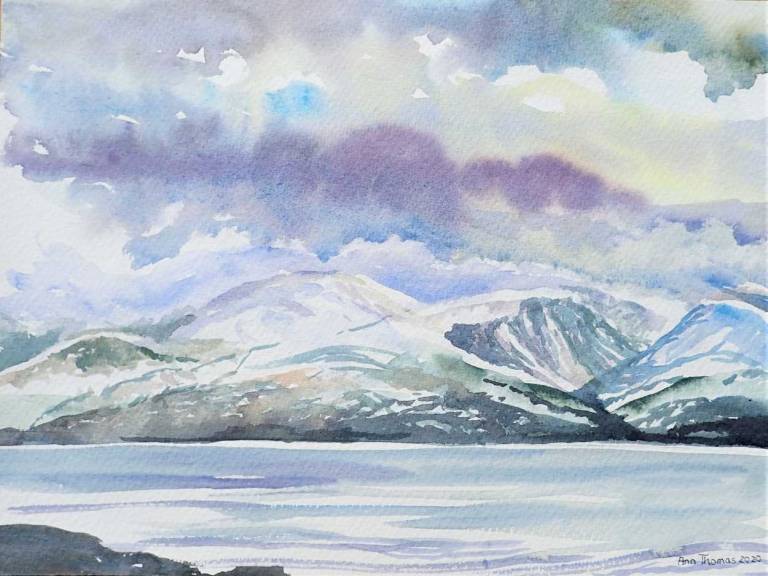 Ann Thomas - Snow over Arran from Clonaig
