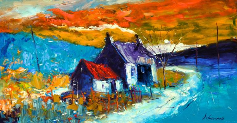 A wild sunset Archie's house Knapdale                       SOLD - John Lowrie Morrison OBE
