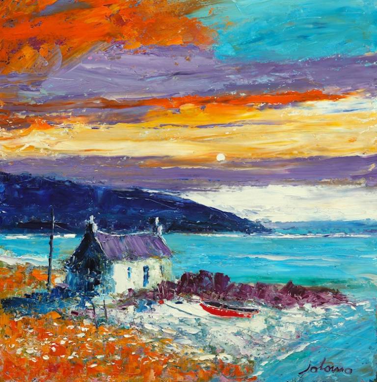 Croft and red boat Westport Kintyre            SOLD - John Lowrie Morrison OBE