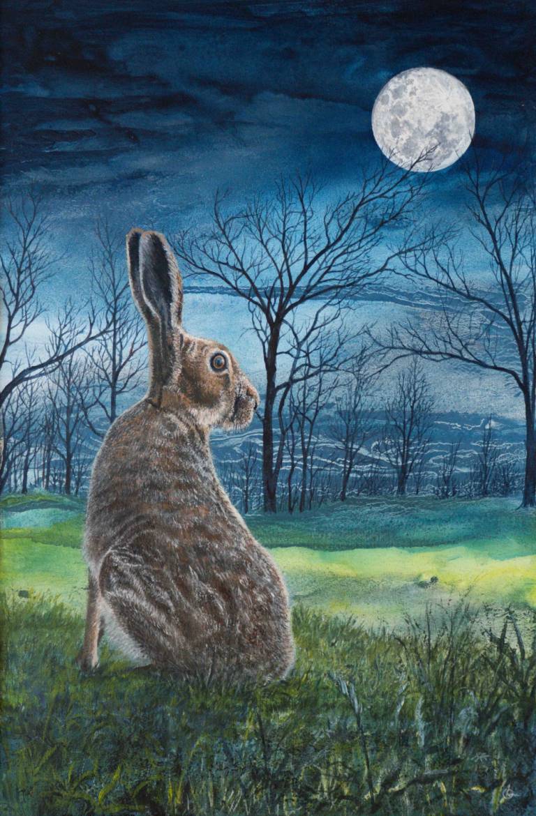 Moon Gazing Hare. Print David Hume Crete artist