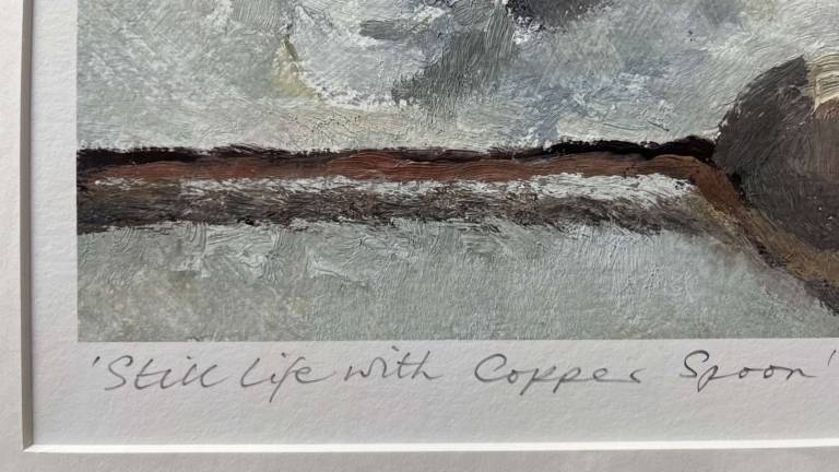 Still Life with Copper Spoon print mounted - Sue Arnold