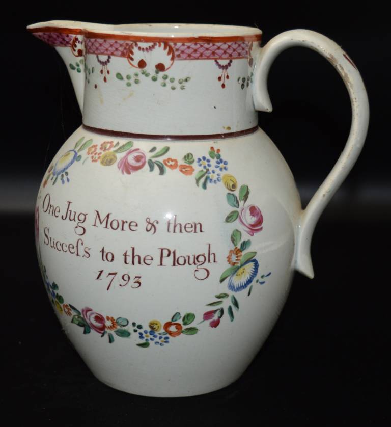 Unknown - Pearlware jug Success to the Plough 1793