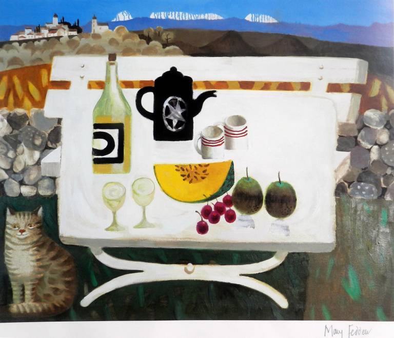 Mary  Fedden - Luberon Still LIfe with Cat