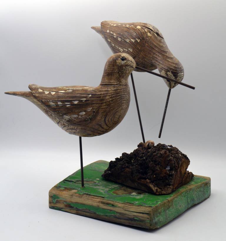 Brian Slaytor - A Pair of Curlews on the Shore on a Driftwood Base