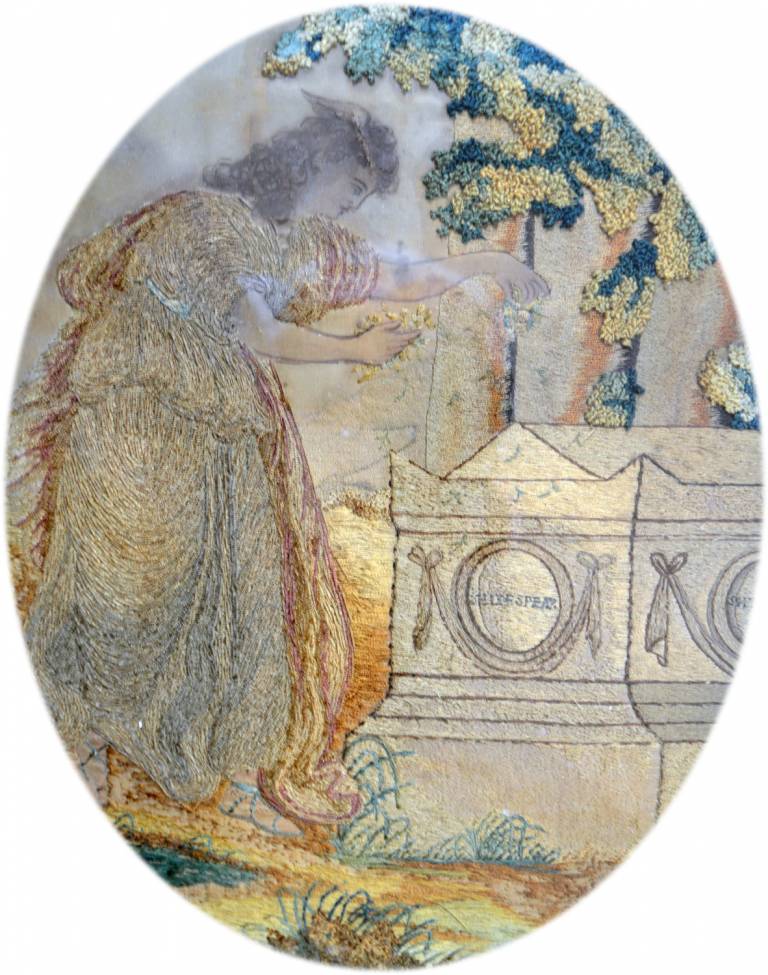 Unknown - Lady laying flowers on Shakespeare's Tomb Sampler
