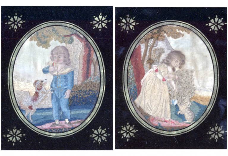 Unknown - Georgian Silk Pictures of a Boy and Girl, A Pair