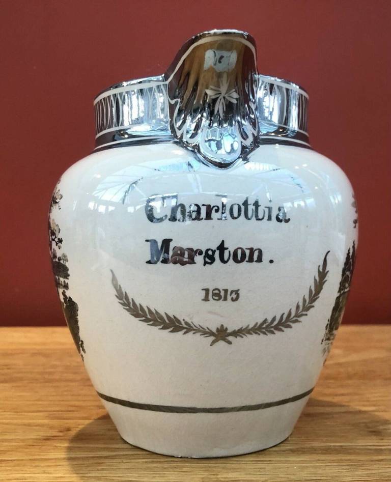 Unknown - Georgian Staffordshire Silver Lustre Pearlware Jug - Charlottia Marston 1813