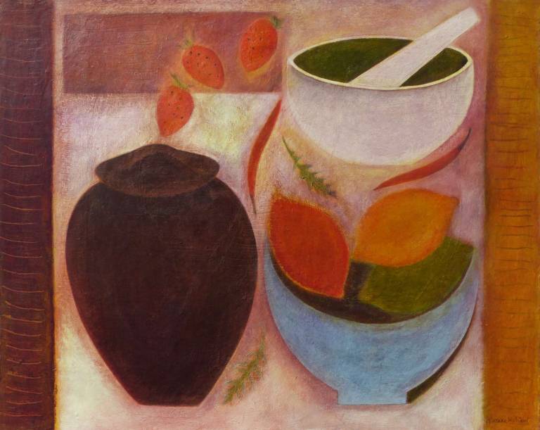 Jar With Lemon Bowl and Strawberries