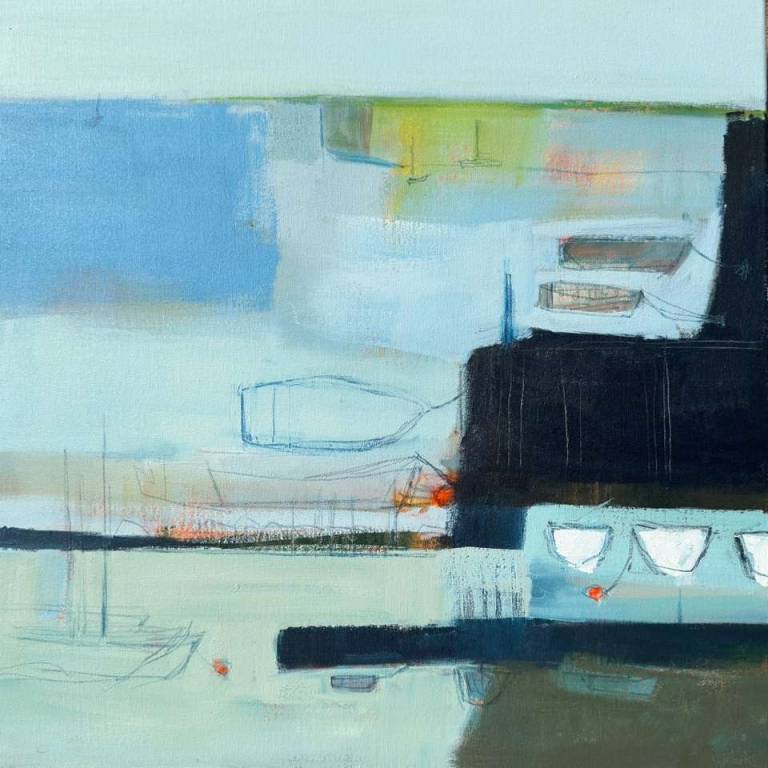 Three White Boats Three Orange Buoys - Camilla Clark