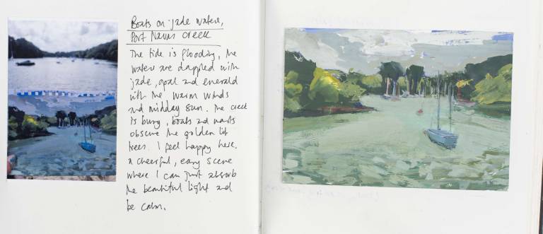 Boats on jade waters, Port Navas creek - Sophie Velzian