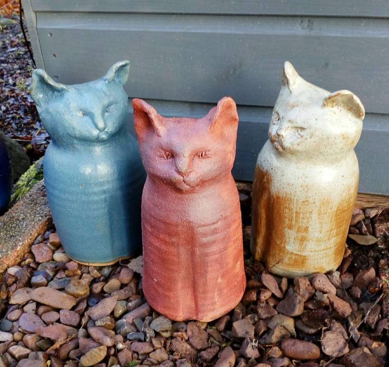 Three ceramic cats - Sylvia Davey