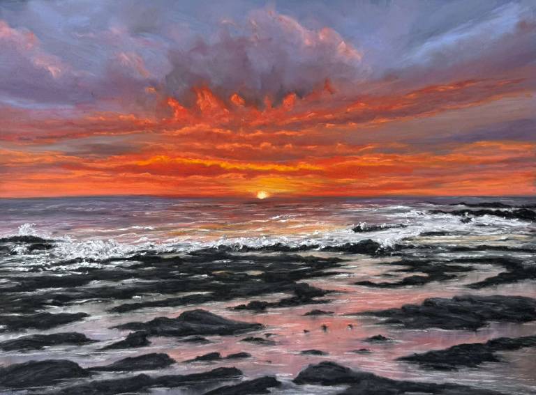 Fiery Sky at Seahouses - Mary Waterfall