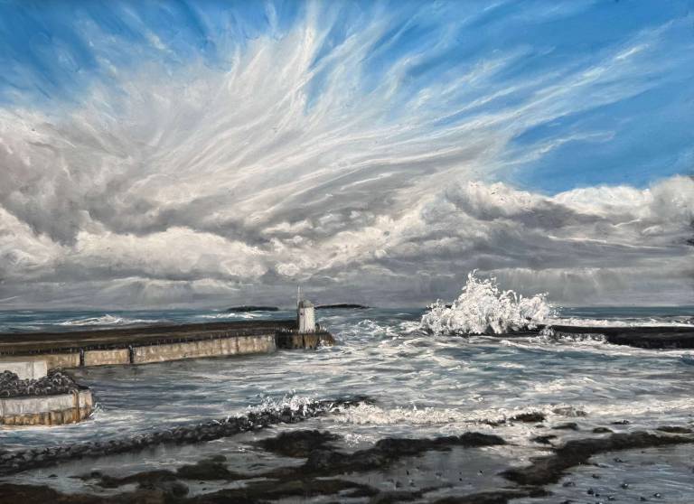 Blowing a Hollie in Seahouses Harbour - Mary Waterfall