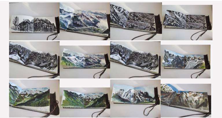 Tour Du Mont Blanc Sketchbook Page Views, France, Switzerland, Italy - Neil Pittaway