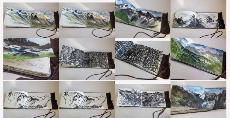 Tour Du Mont Blanc Sketchbook Page Views, France, Switzerland, Italy - Neil Pittaway