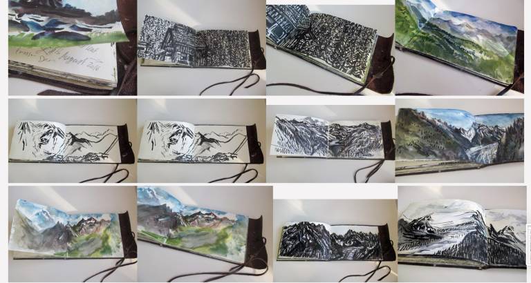 Tour Du Mont Blanc Sketchbook Page Views, France, Switzerland, Italy - Neil Pittaway