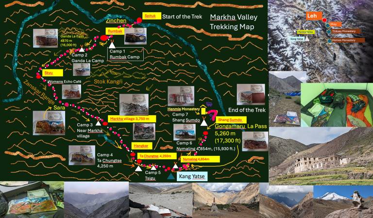 Day 1 Markha Valley, Ladakh, India Trekking Route Map - Neil Pittaway
