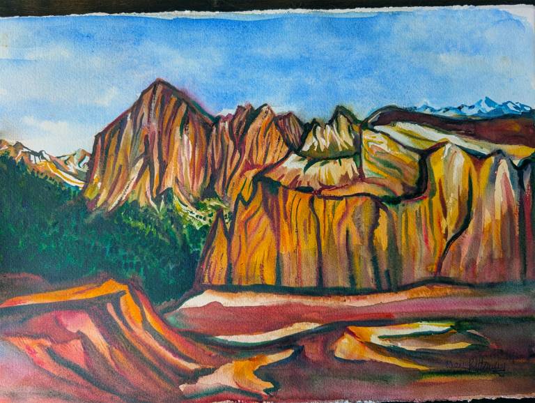 View from the Sasso Pordoi, the terrace of the Dolomites, Italy Watercolour - Neil Pittaway