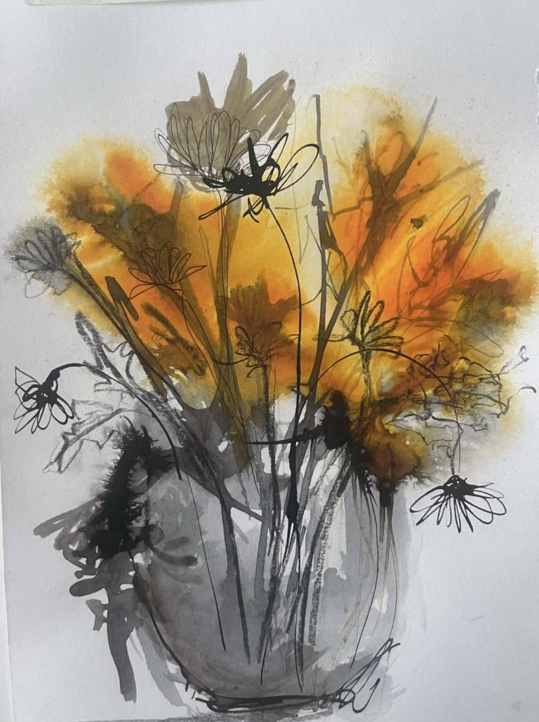 Ink over saffron - Bev Campbell