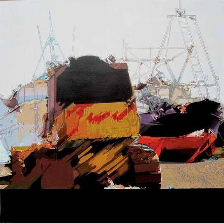 Hastings, Angleterre: Tractor and fishing boats - Tracteur et bateaux de pêche - Alan Humphries