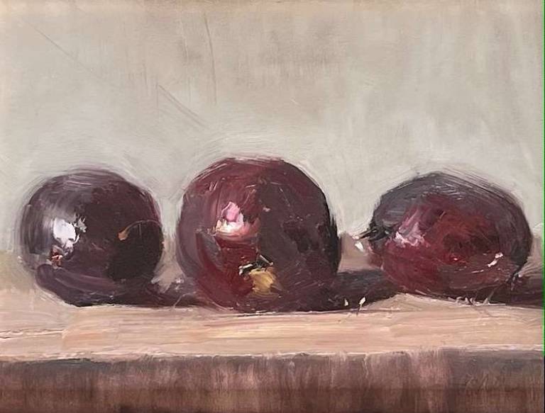 Three Ripe Plums - Still life - Sandy Morgan