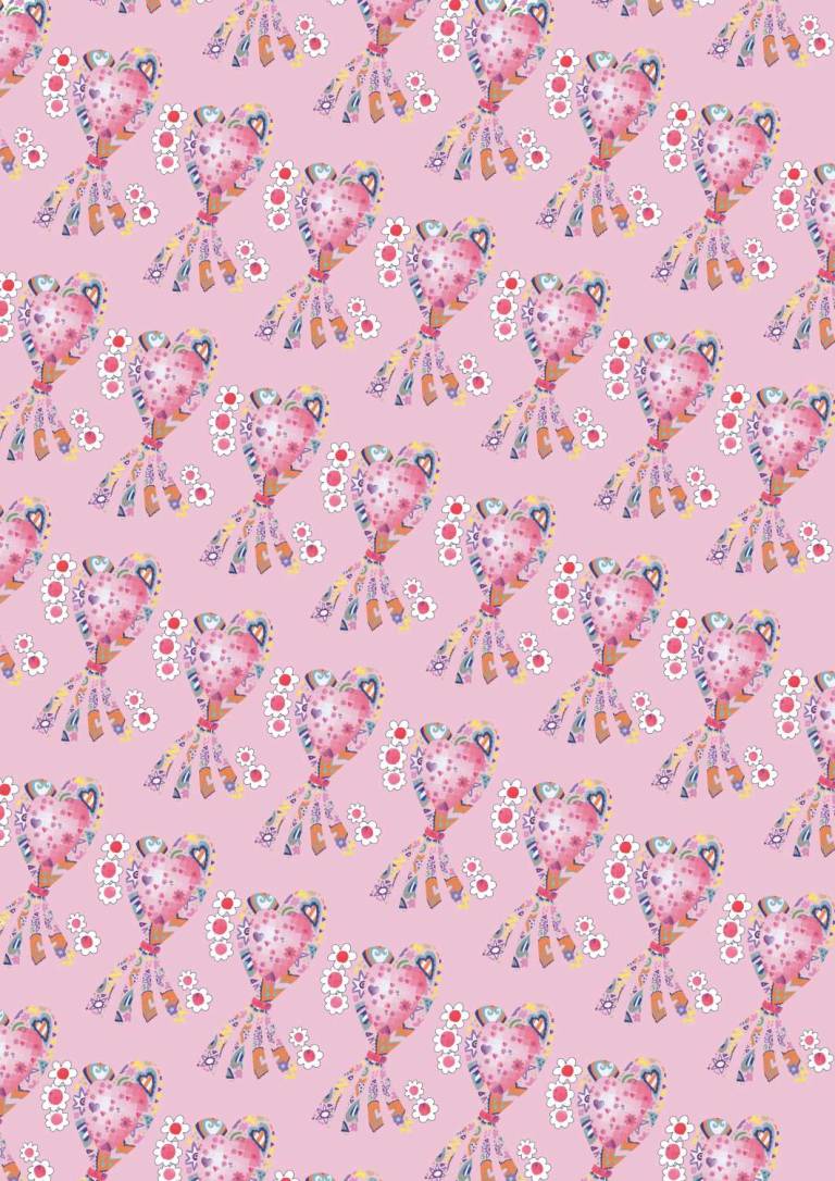 Hearts and Tails in repeat - pink - Jo Sargisson