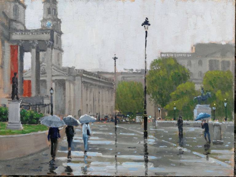 Trafalgar Square, London, in the rain. - Andrew Cochrane Dixon