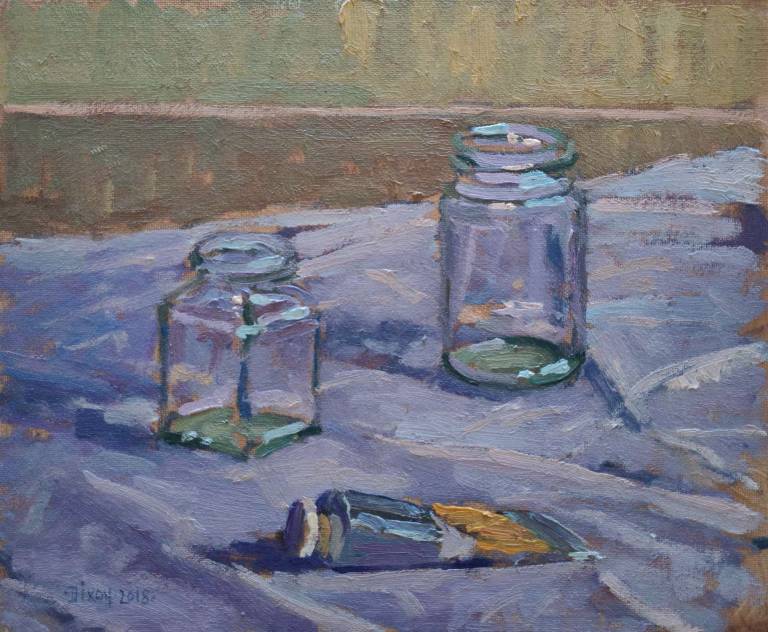 Still life with jars and a tube of yellow paint, 2018. - Andrew Cochrane Dixon