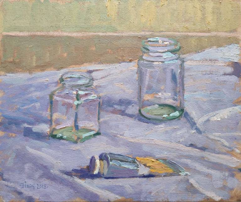 Two jars and a tube of naples yellow, 2018. - Andrew Cochrane Dixon