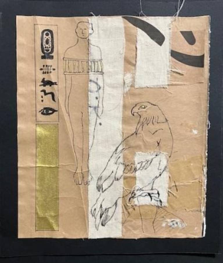 Caged figure with bird of prey - Prue Ann Robinson