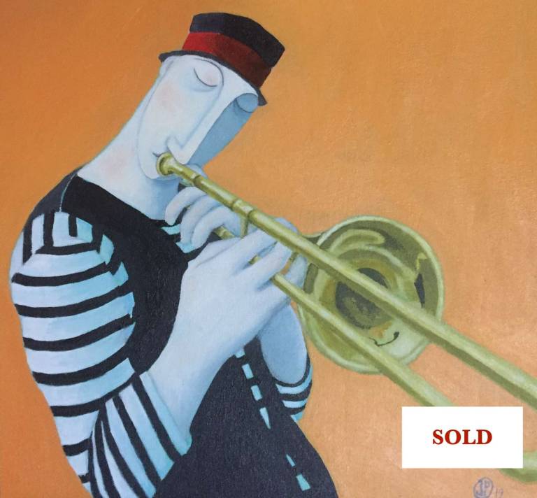 The Trombone Player in black and red hat - Joanna powell