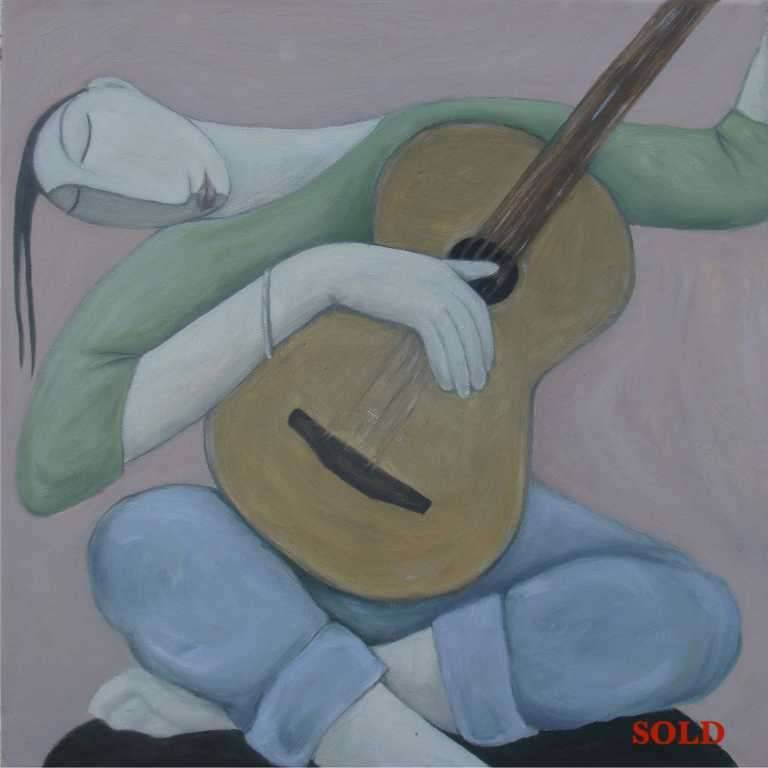 Cross Legged Guitarist in pink - Joanna powell