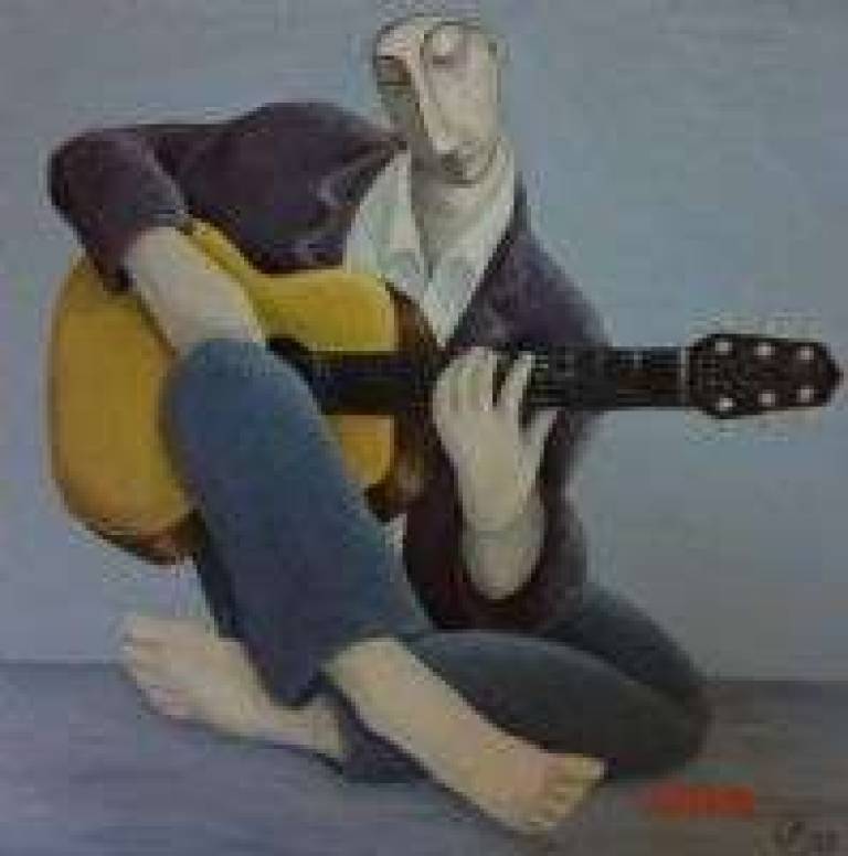 cross legged guitarist with bare feet-sold - Joanna powell
