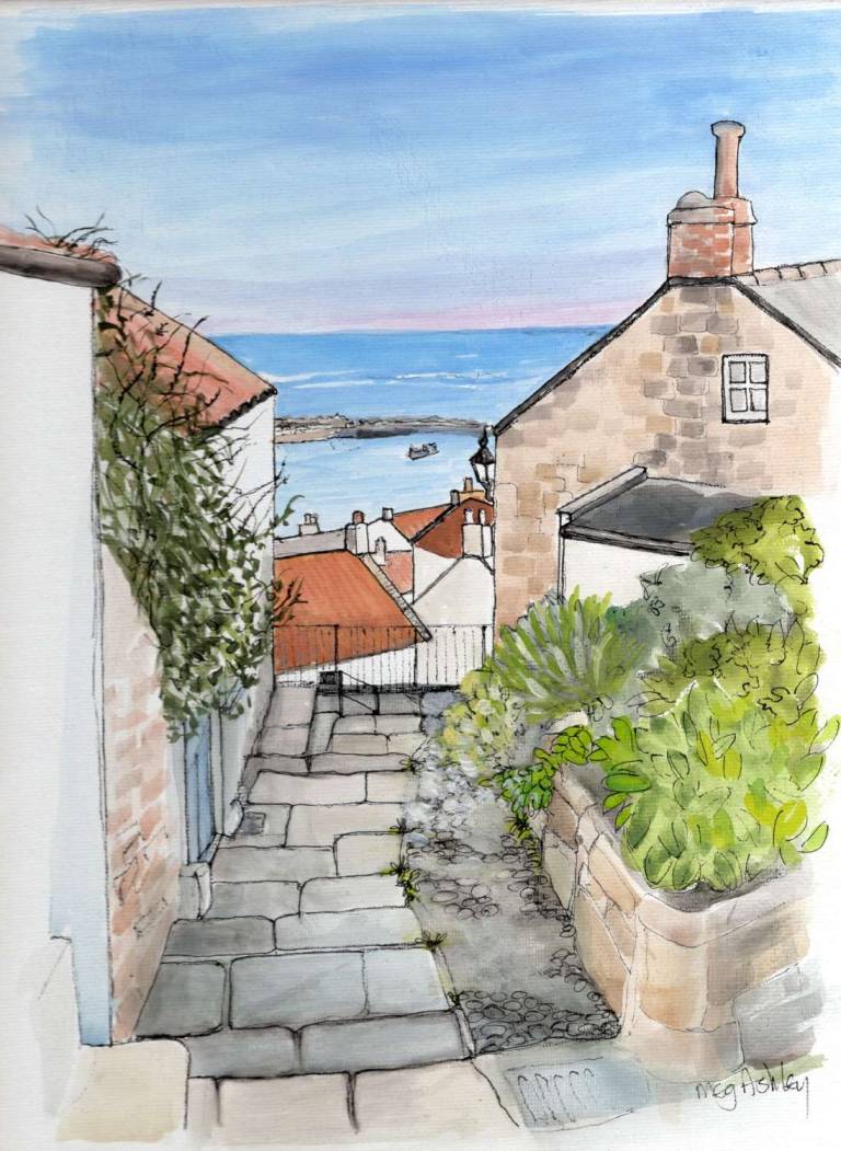 First Glimpse of Staithes Harbour - Meg Ashley