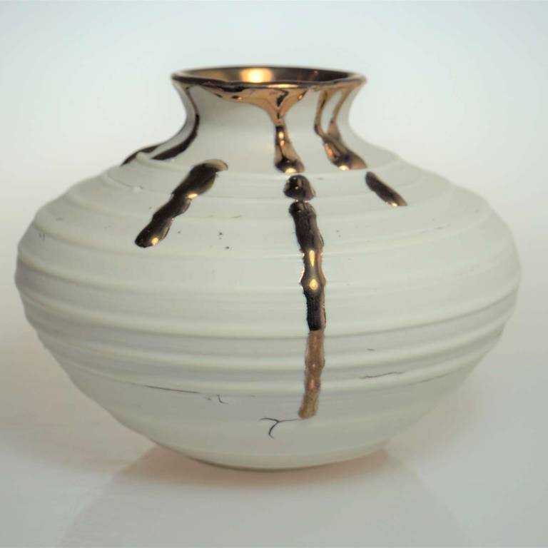 Crackle Texture Vase With Copper Lustre Small
