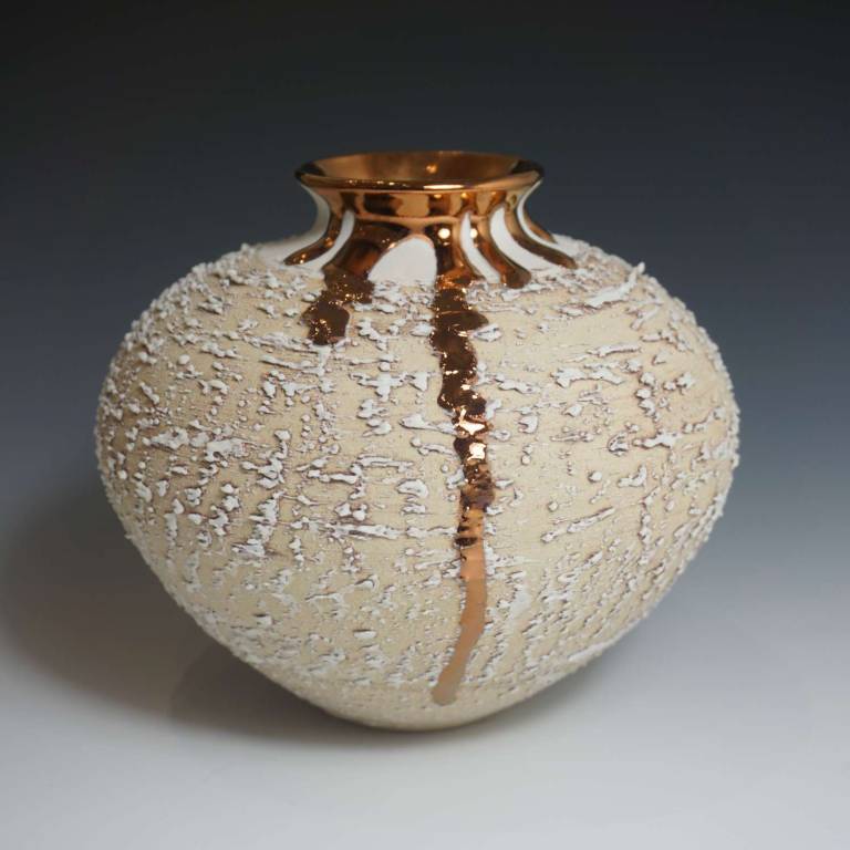 Textured Vase With Copper Lustre