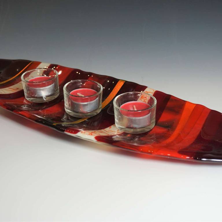 Oval Candle Dish Red